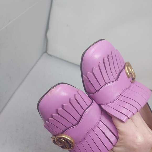 Gucci Marmont GG Candy Mousse Pink Smooth Leather Fringe Pump - Picture 8 of 12